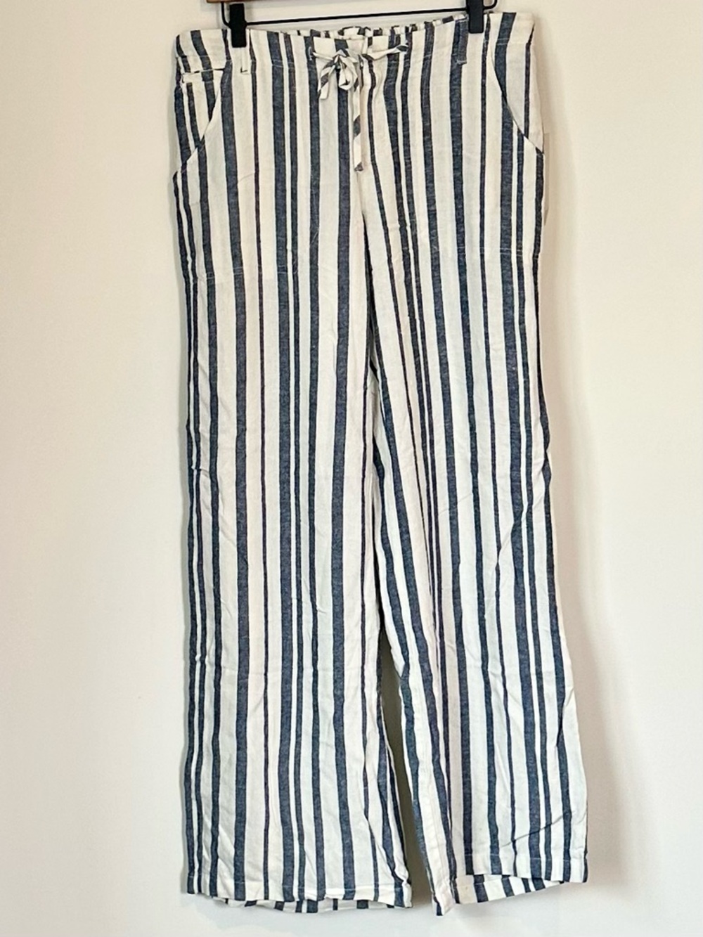 NWT Just Living Blue and White Vertical-Stripe Wide-Leg Linen Blend Pants - Med - Picture 2 of 10